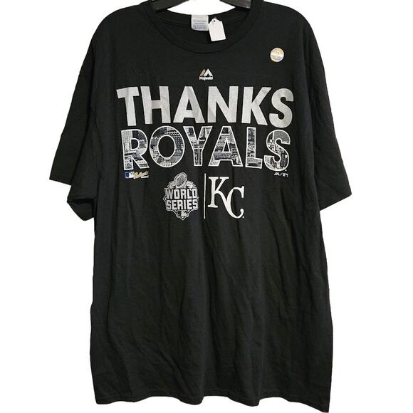 XL Majestic Black Thanks Royals KC World series 2015 with silver text - Picture 1 of 4
